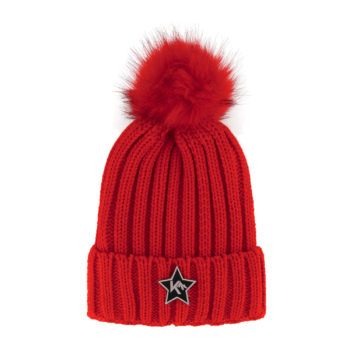 dames pompom muts rood